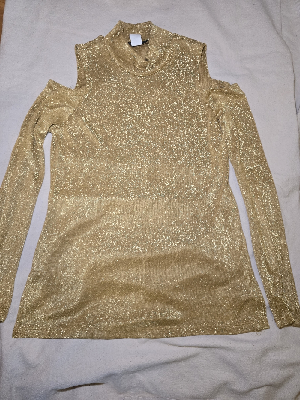 Women's Y2K Shimmery Metallic Gold Cold-Shoulder Top Size L